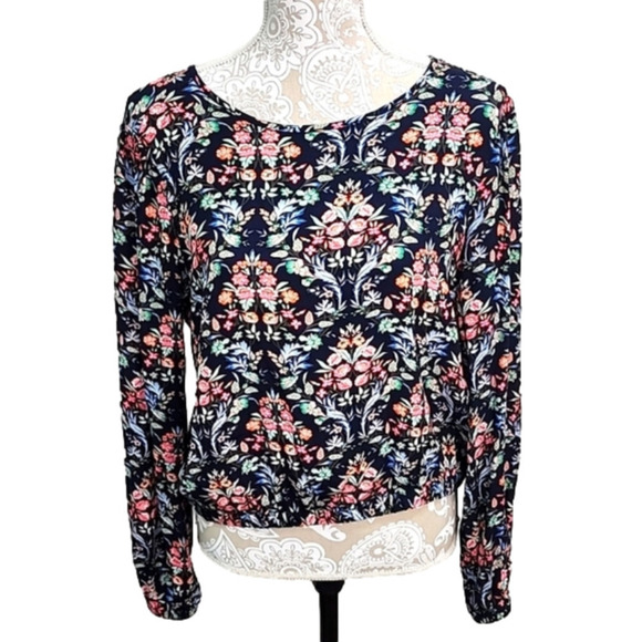 LOFT Tops - Loft women's 3/4 sleeve boho navy floral top, Small